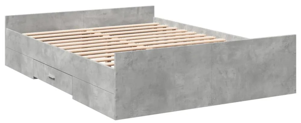 betonszürke szerelt fa ágykeret fiókokkal 135 x 190 cm
