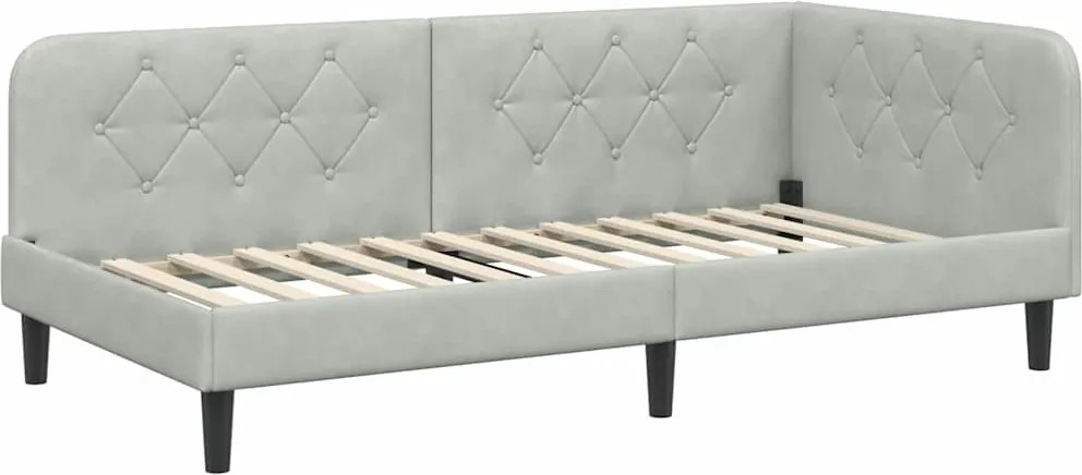 vidaXL Sarokágy keret fejtámlával Világosszürke 90 x 190 cm Bársony