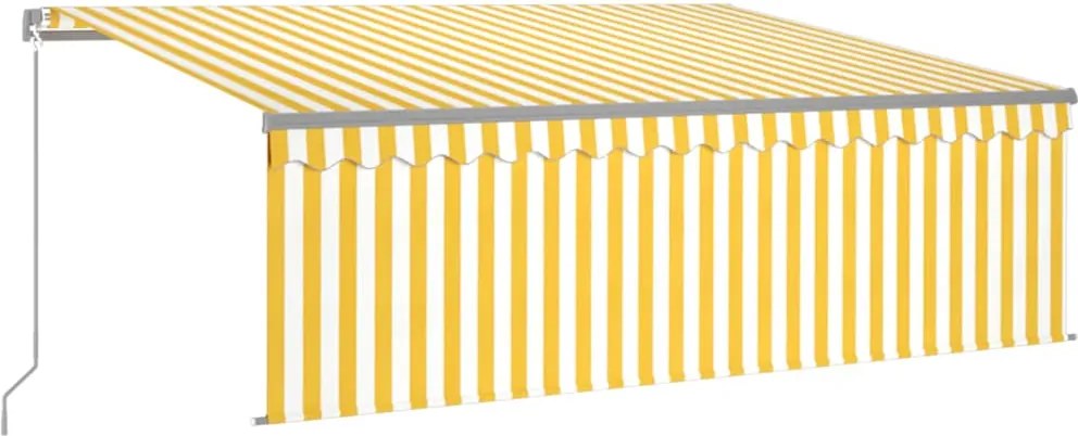 vidaXL sárga-fehér kézzel kihúzható LED-es napellenző redőnnyel 4x3 m