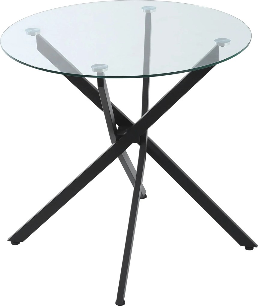 HOMCOM Kerek Étkezőasztal 4 Fő Részére, Kerek Tippantóasztal Keresztlábakkal, Edzett Üveg Asztallap, Étkezőbe, Konyhába, Ø80 x 75 cm, Modern Dizájn, F