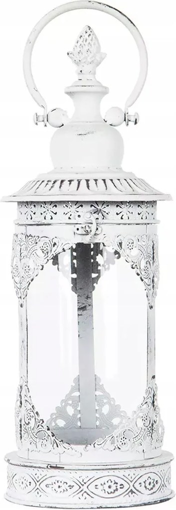 Lampion Lámpa Teraszra Erkélyre Fehér fém zseblámpa 40cm üveg