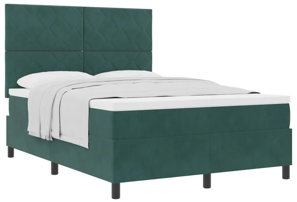 Boxspring Ágy Matraccal Sötétzöld 140x200 cm Bársonyos