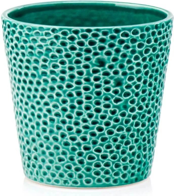 Kerámia Fedél Virágcserép 14 x 13 cm Türkiz Mázas