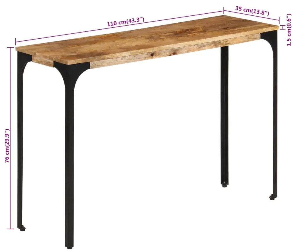 barna tömör mangófa és vas konzolasztal 110 x 35 x 76 cm
