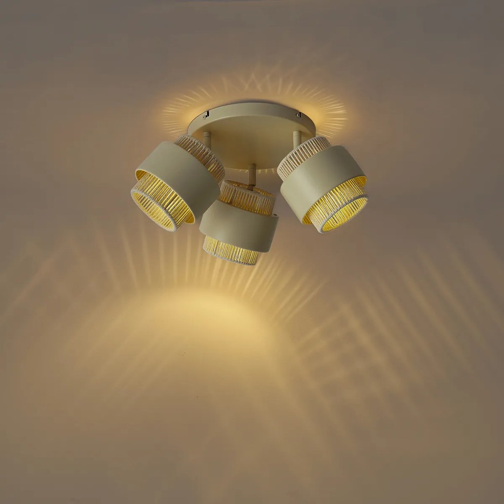 Modern mennyezeti spotlámpa bézs színben, kötéllel, 3 izzós, forgatható és dönthető - Kora