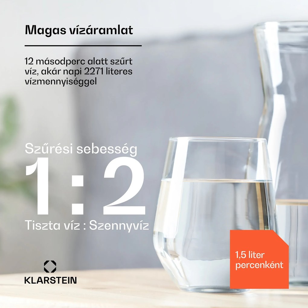 Klarstein PureLine 600, szűrőrendszer, fordított ozmózis, 600 GPD / 2270 L/d