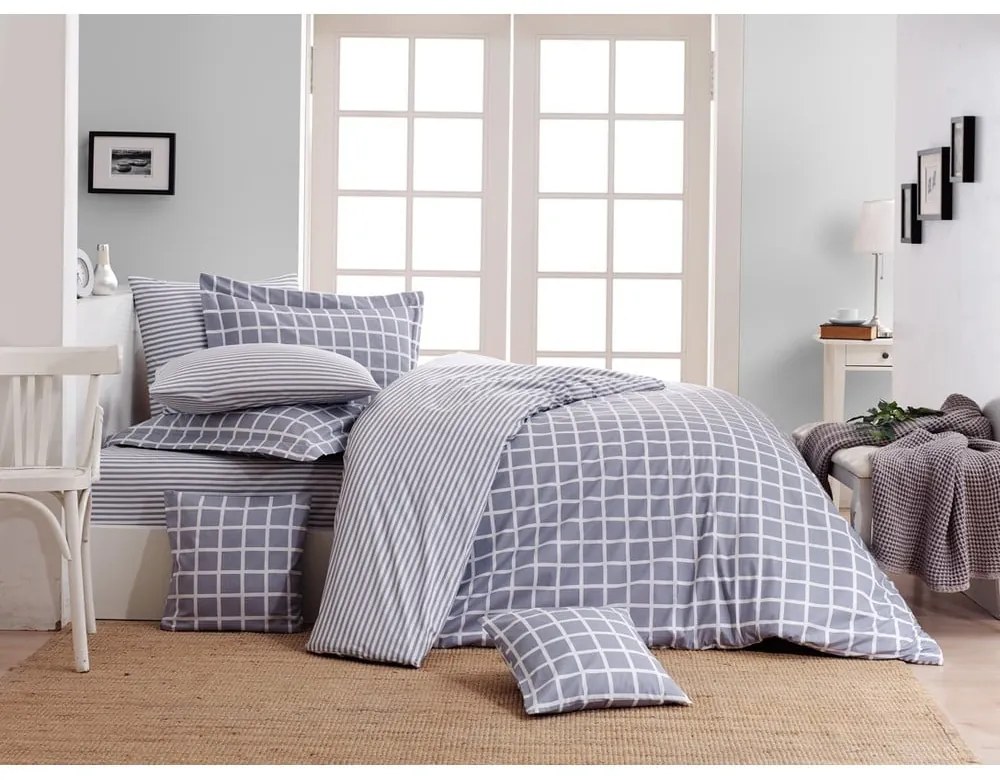 Szürke kétszemélyes-hosszabbított renforcé pamut ágyneműhuzat 240x220 cm Linear Calm Geometric – Mila Home Luxury