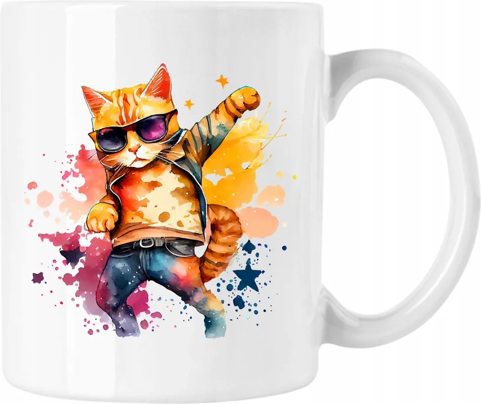 Színes zenélő cicás bögre, fehér, 330 ml