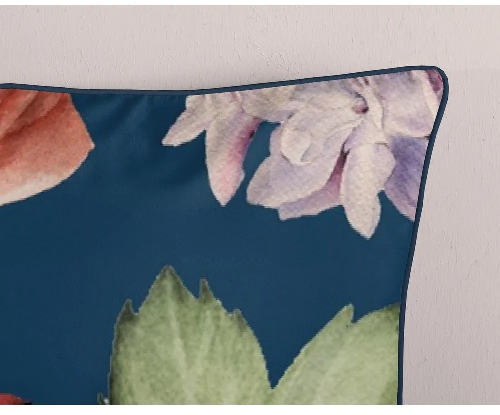 Sötétkék kétszemélyes-hosszabbított pamut-szatén ágyneműhuzat 200x220 cm Fiori – Descanso