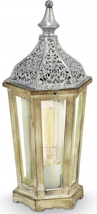Lámpa Éjjeli Asztali Lámpa Fém/Fa/Üveg E27 Melinera 39,5x13x7,5cm