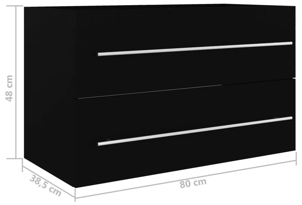 fekete szerelt fa mosdószekrény 80 x 38,5 x 48 cm