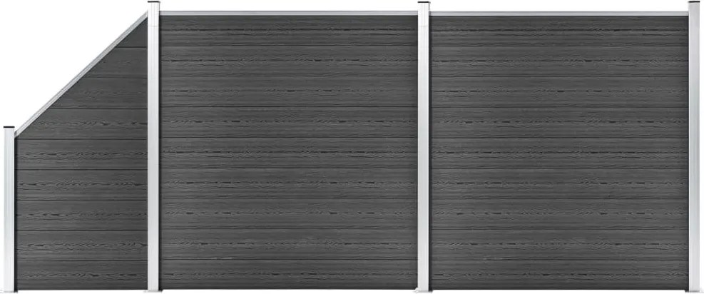 vidaXL fekete WPC kerítéspanelszett 446 x (105-186) cm