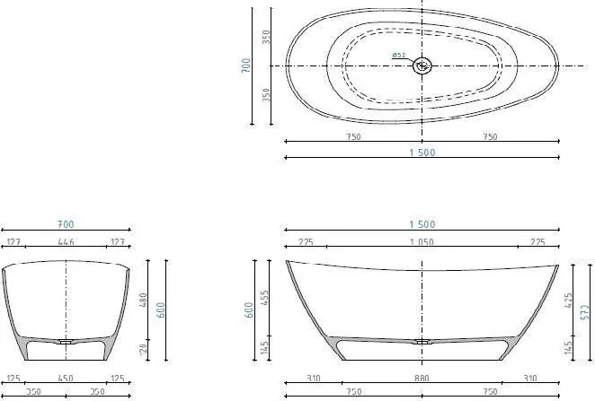 AREZZO design PALMYRA öntöttmárvány szabadonálló kád, fényes fehér
