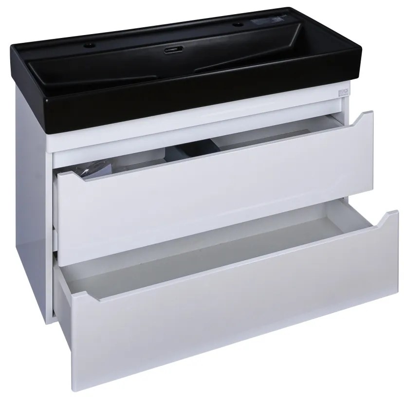 TMP SHARP 100D fali fürdőszobabútor - CeraStyle SHARP FEKETE DUPLA csaplyukas mosdóval - 100 x 48 cm