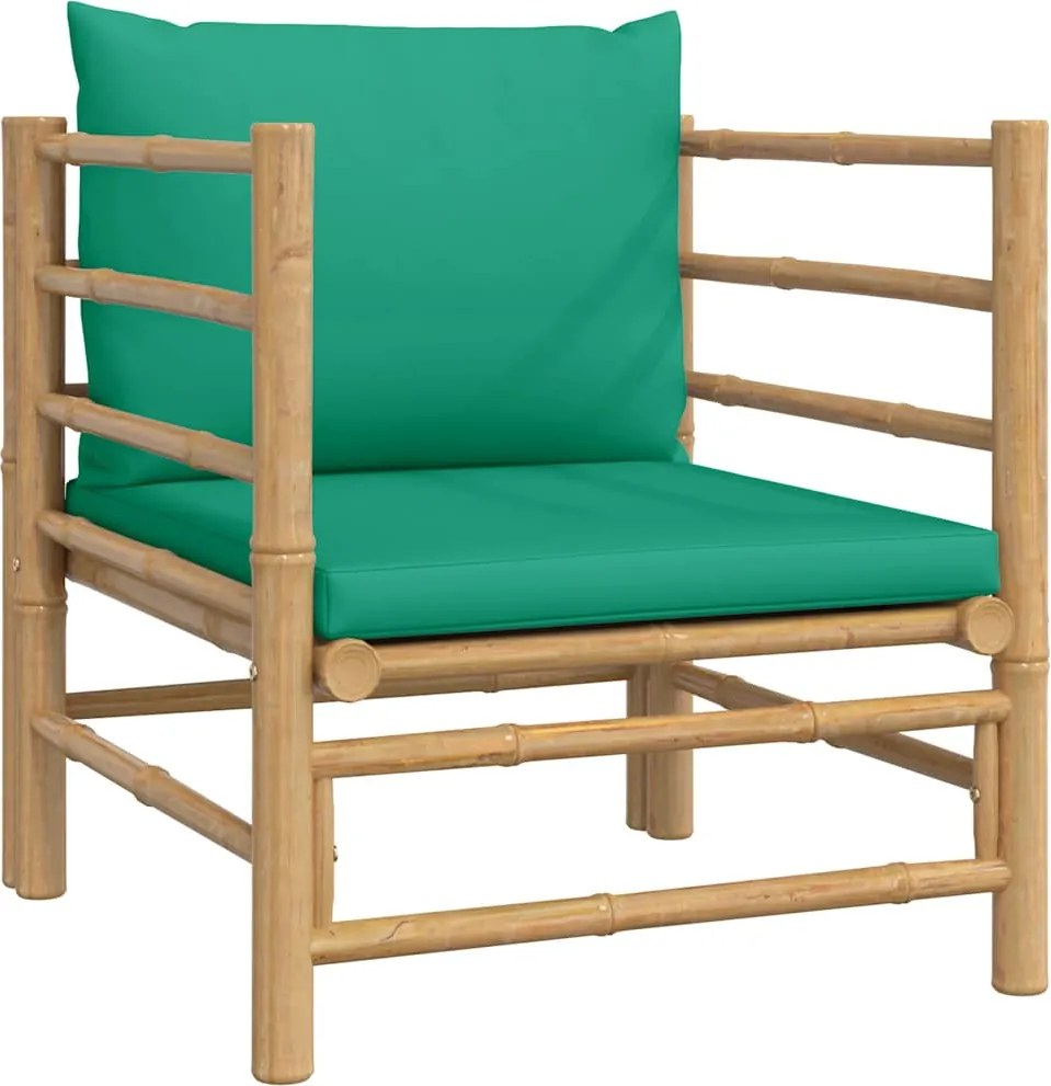 vidaXL bambusz kerti kanapé zöld párnákkal