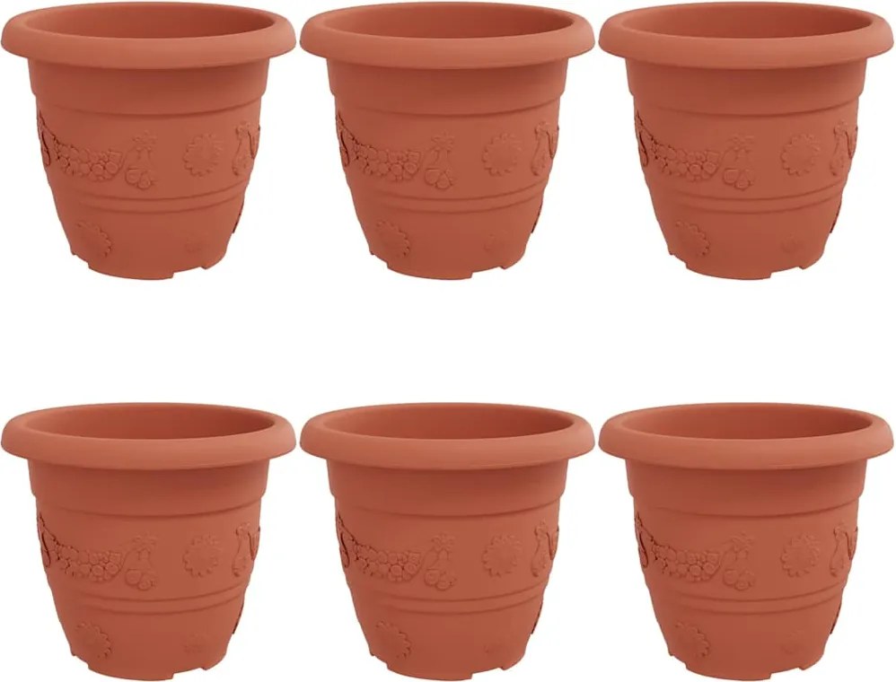 vidaXL Kerek Virágcserép 6 pcs Tégla Vörös Ø 26 x 21,5 cm Műanyag