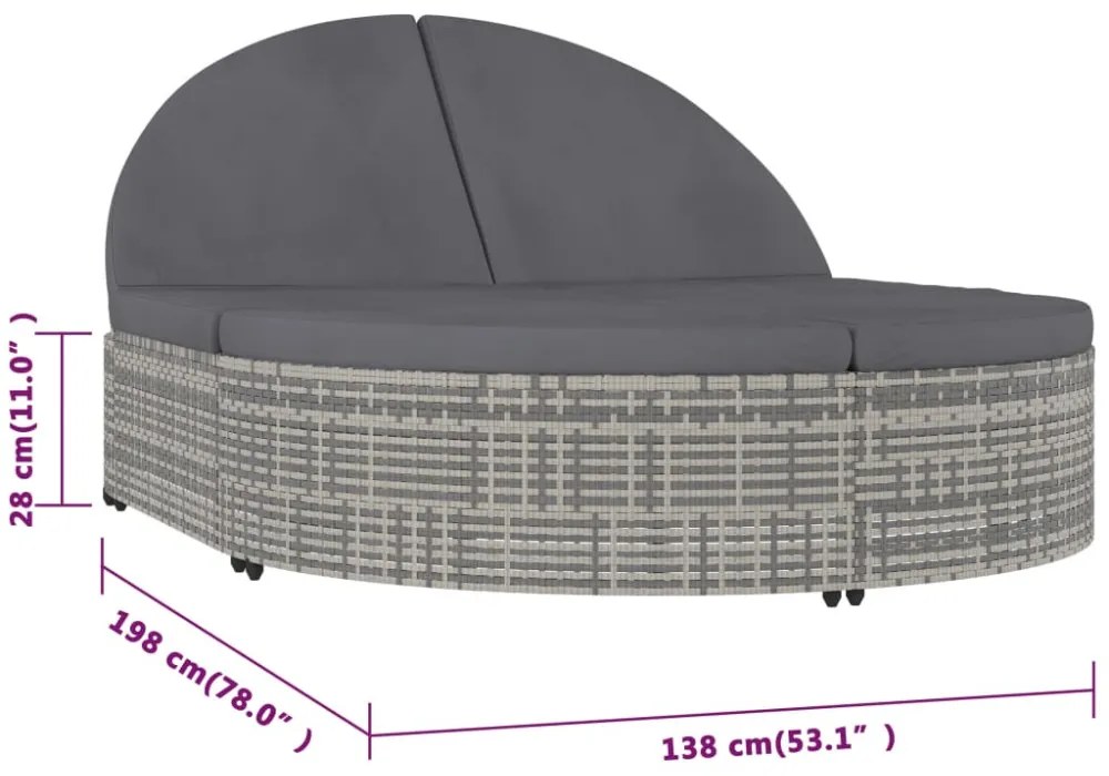 2 személyes szürke kerti polyrattan napozóágy párnával
