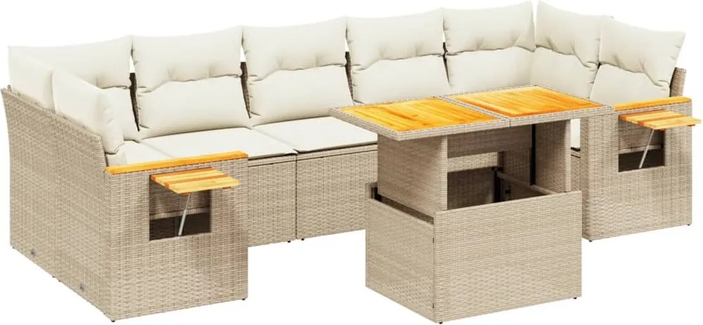 vidaXL 8 részes bézs polyrattan kerti ülőgarnitúra párnával