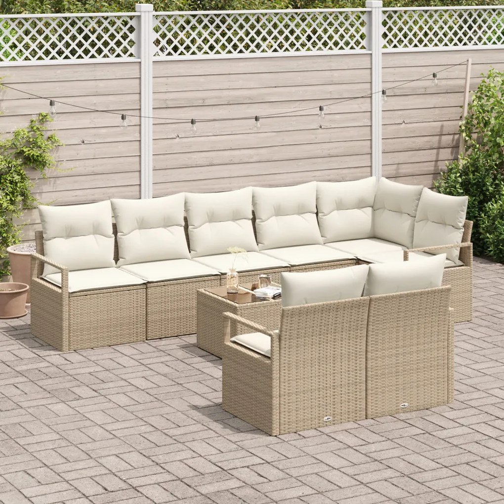 9 részes kerti kanapészett párnákkal Barna Poly Rattan