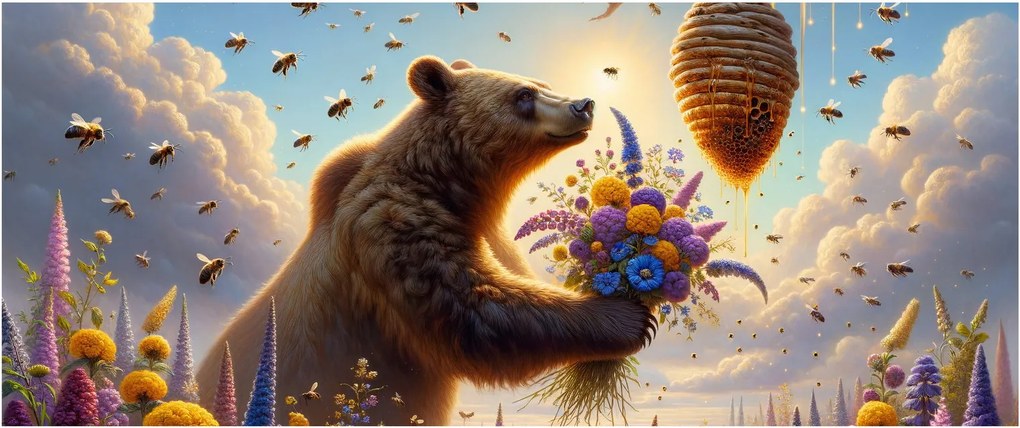 Kép - Medve és méhek (120x50 cm)