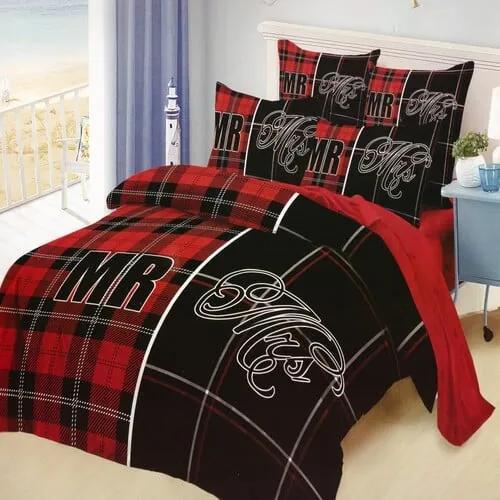 kockás fekete piros pamut ágynemű pároknak