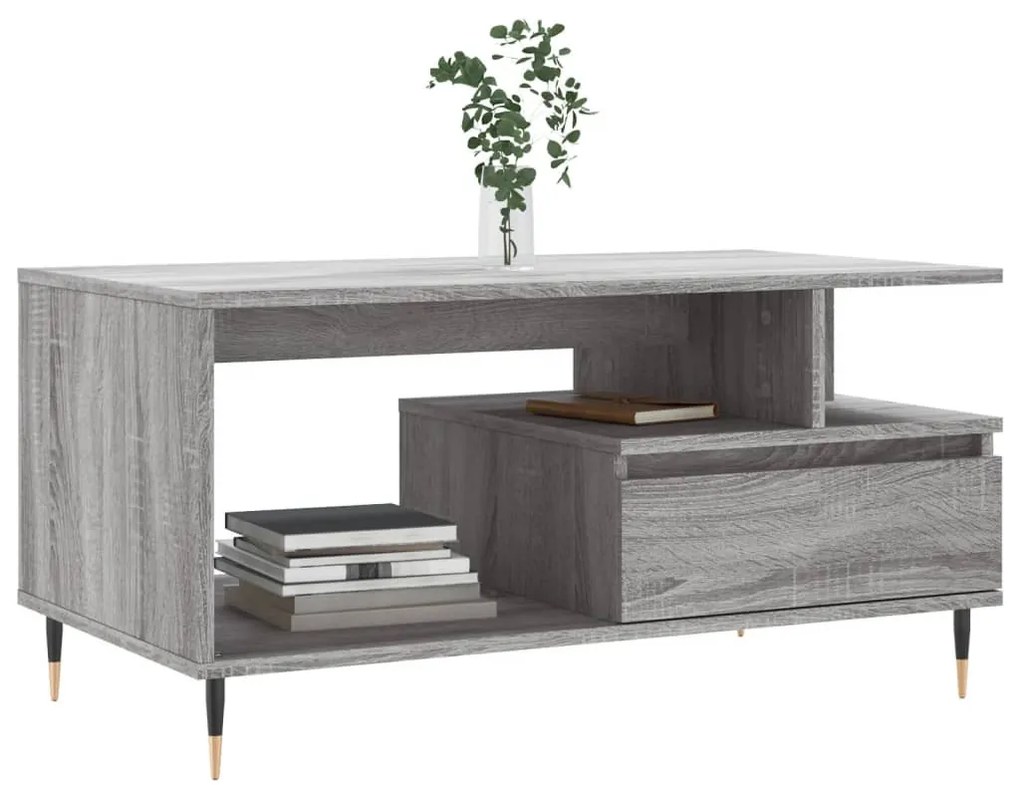 Szürke sonoma szerelt fa dohányzóasztal 90x49x45 cm