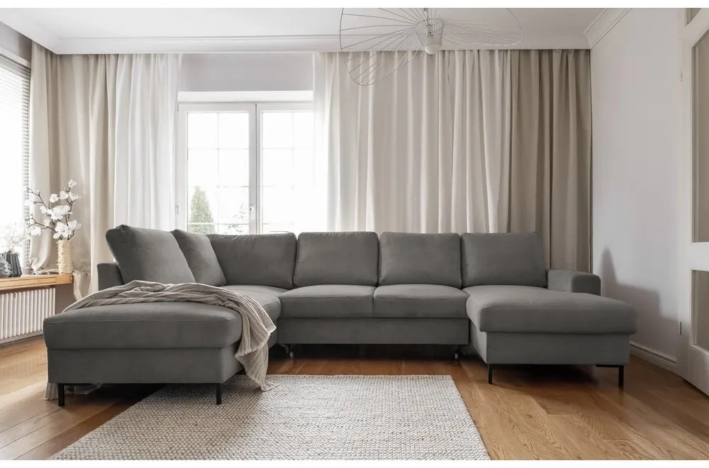 Szürke kordbársony kinyitható sarokkanapé (bal oldali) Lofty Lilly – Miuform