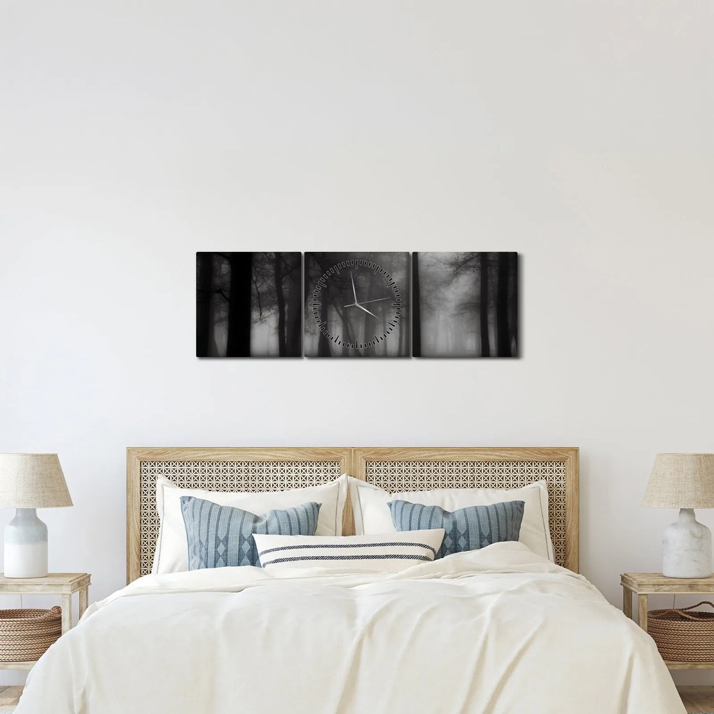 Kép - erdő a ködben (órával) (90x30 cm)