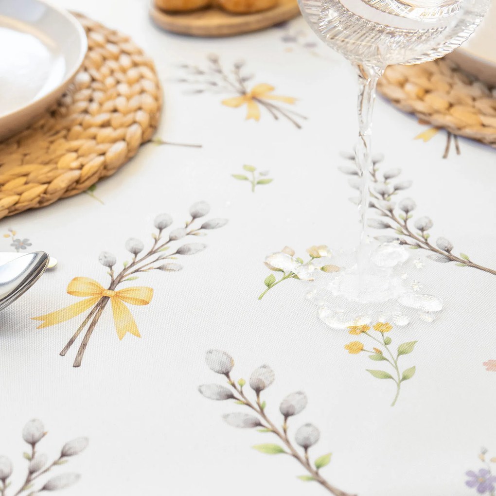 Goldea tavaszi szögletes teflonos asztalterítő - barka mintás 80 x 80 cm