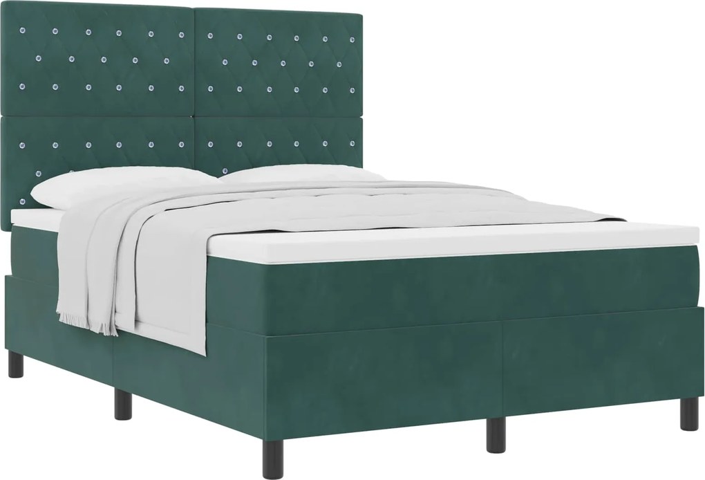 vidaXL Boxrugós ágy matracmal Sötétzöld 140 x 190 cm szövet