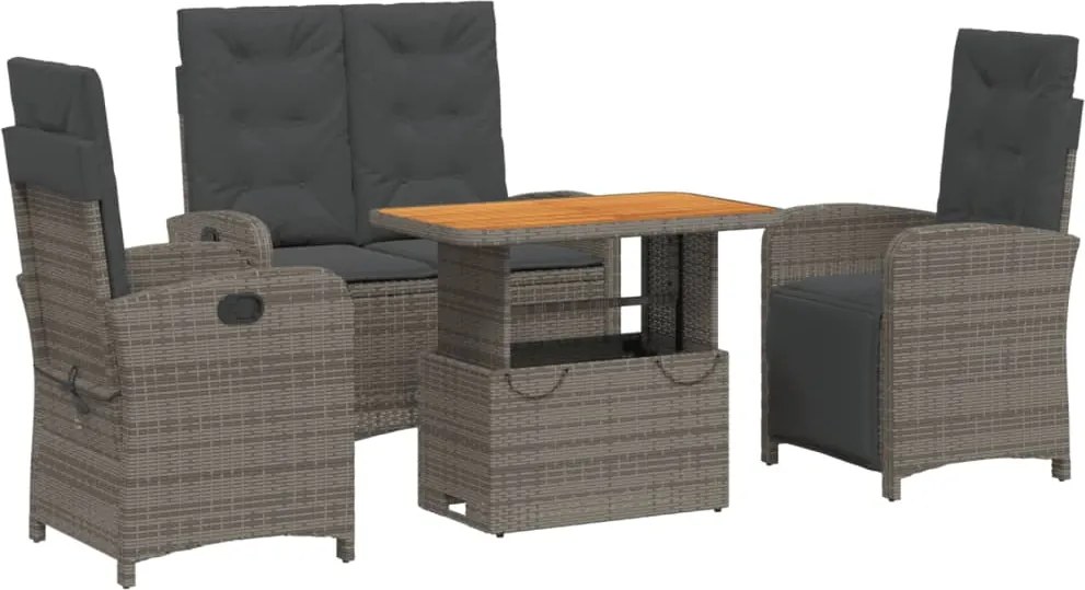 vidaXL 4 részes szürke polyrattan kerti étkezőszett párnával