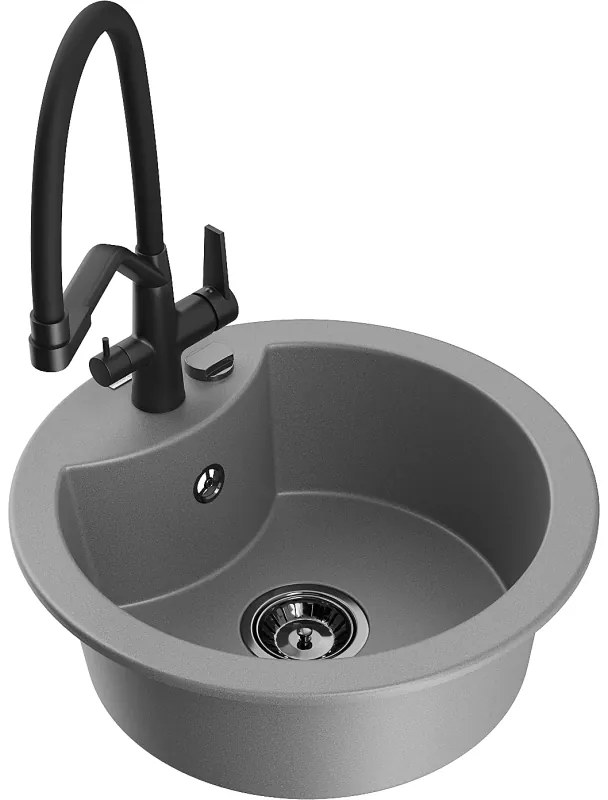 Mexen Diego egymedencés gránit mosogató konyhai csapteleppel Duo, szürke - 6512-71-671701-70-B