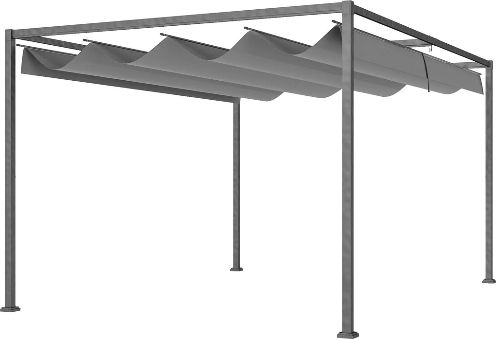 Outsunny Pergola 4x3m Kerti Pavilon, Fém Terasz Napellenző, Állítható Tetővel, Szabadon álló, Napernyő Teraszra és Kertbe, Sötétszürke | Aosom