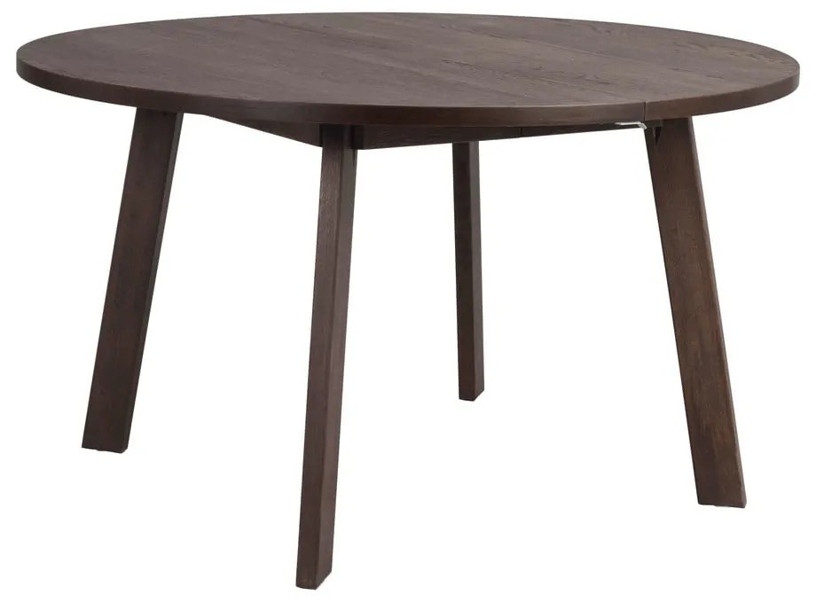 Sötétbarna kerek bővíthető étkezőasztal tölgyfa dekorral ø 130 cm Glenside – Rowico