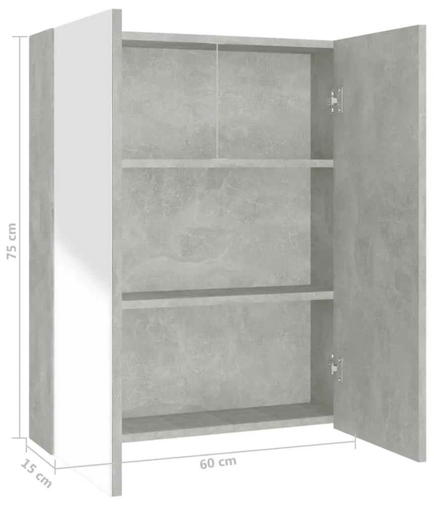 betonszürke MDF tükrös fürdőszobaszekrény 60 x 15 x 75 cm