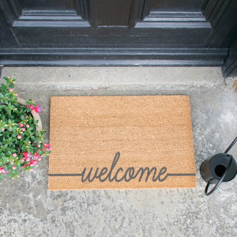 Welcome Scribbled természetes kókusrost lábtörlő, 40 x 60 cm - Artsy Doormats