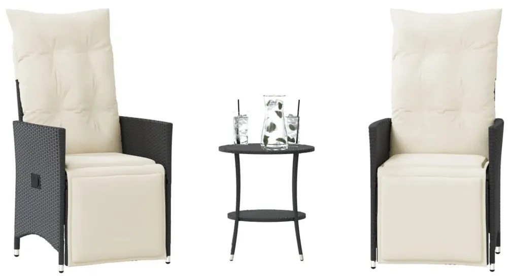 3 részes fekete polyrattan bisztrógarnitúra párnával