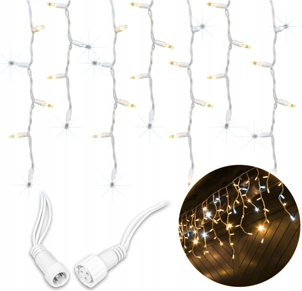 Jégcsap Lámpa 300LED Meleg Fehér+hideg Vaku 13M Kerti Karácsonyfa