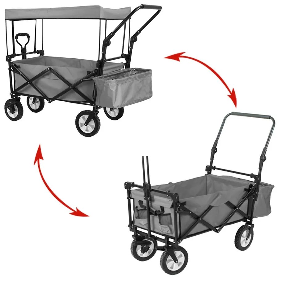 Összecsukható kocsi tetővel, húzható-tolható, szürke
