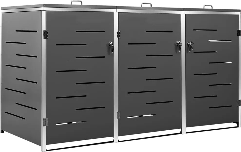 vidaXL acél tároló három gurítható szemeteskukához 207x77,5x112,5 cm