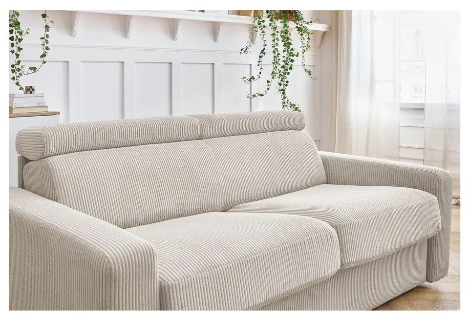 Krémszínű kordbársony kinyitható kanapé 195 cm Monaco – Bobochic Paris