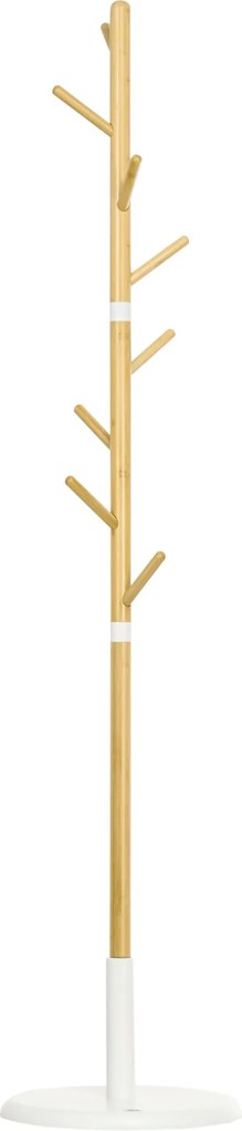 HOMCOM Bambusz Álló Kabátállvány Modern Hall Tree 8 Akasztóval Ruhákhoz Táskához Belépőhöz Hálószobába Ø37.8x175.6 cm Természetes | Aosom