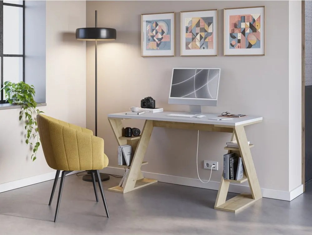 Íróasztal fehér asztallappal 60x137 cm Butterfly – Marckeric