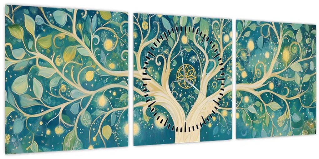 Kép – Mágikus fa spirálokkal (órával) (90x30 cm)