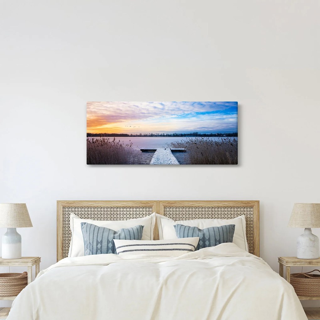 Kép - Befagyott tó, Ełk, Mazury, Lengyelország (120x50 cm)