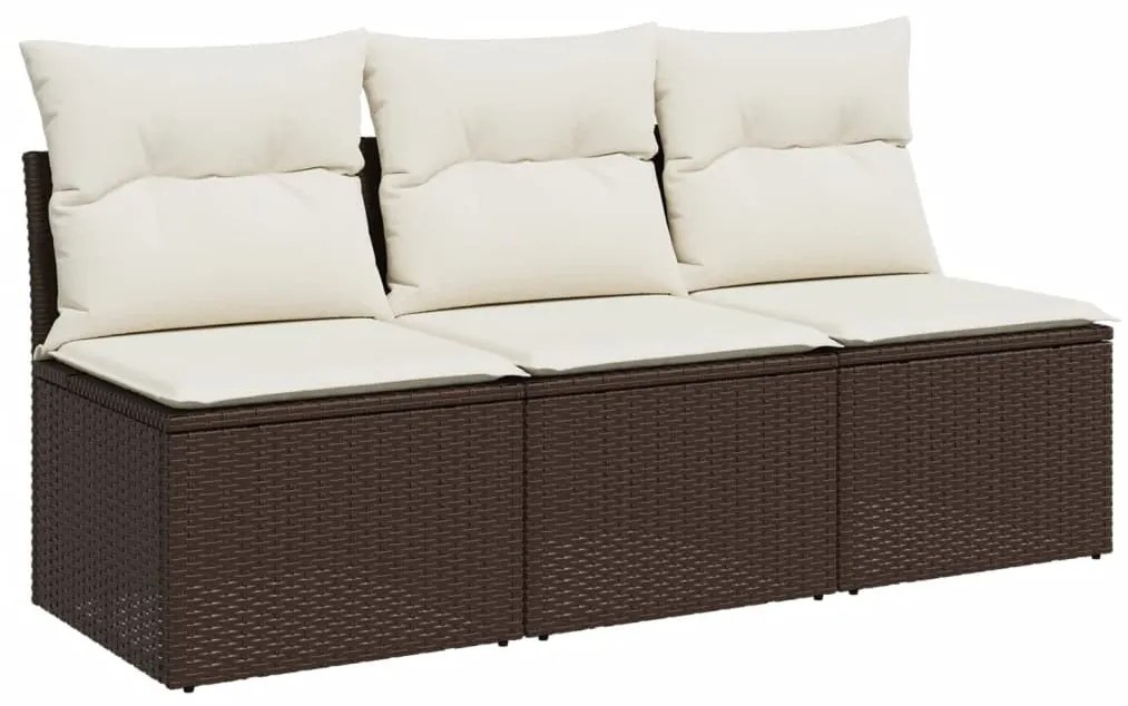 3 személyes barna polyrattan kerti kanapé párnával