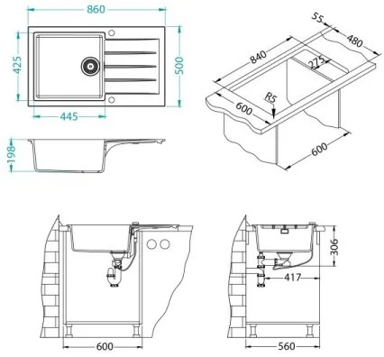 ALVEUS 1148160 - Mosogató CADIT 86x50 cm gránit/fekete