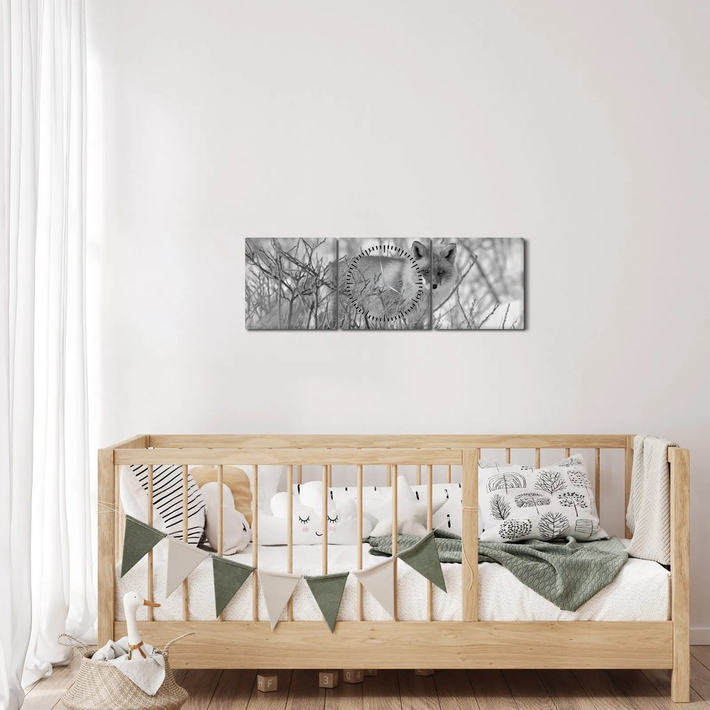 Kép - Róka, fekete, fehér (órával) (90x30 cm)