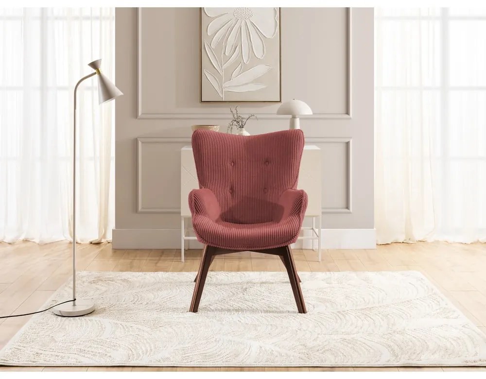 Piros kordbársony fotel lábtartóval Niko – Ropez