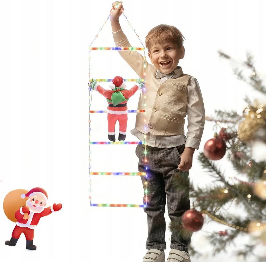 Karácsonyi Led Dekoráció Mikulás Mászik A Létrán Világító 120cm